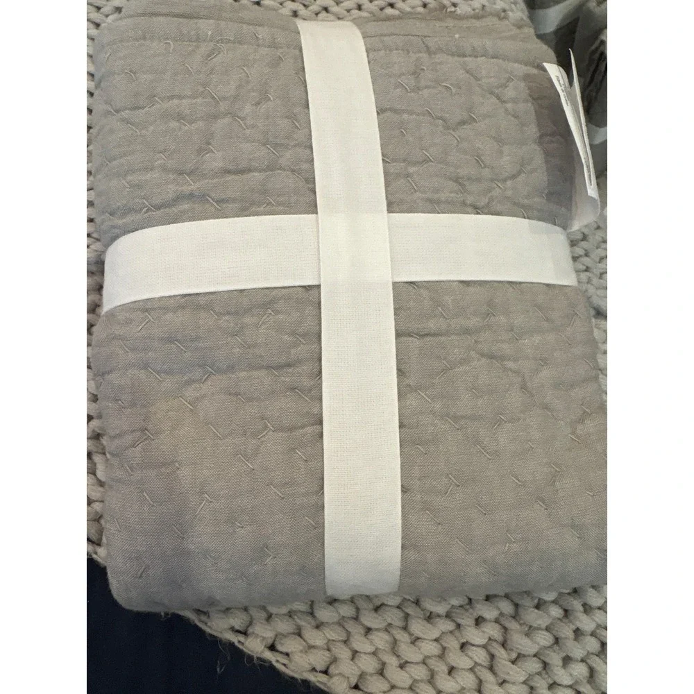 Pottery Barn Euro Sham Cotton Melange Yarn Dyed Quilted Taupe Gray 26x26 NWT